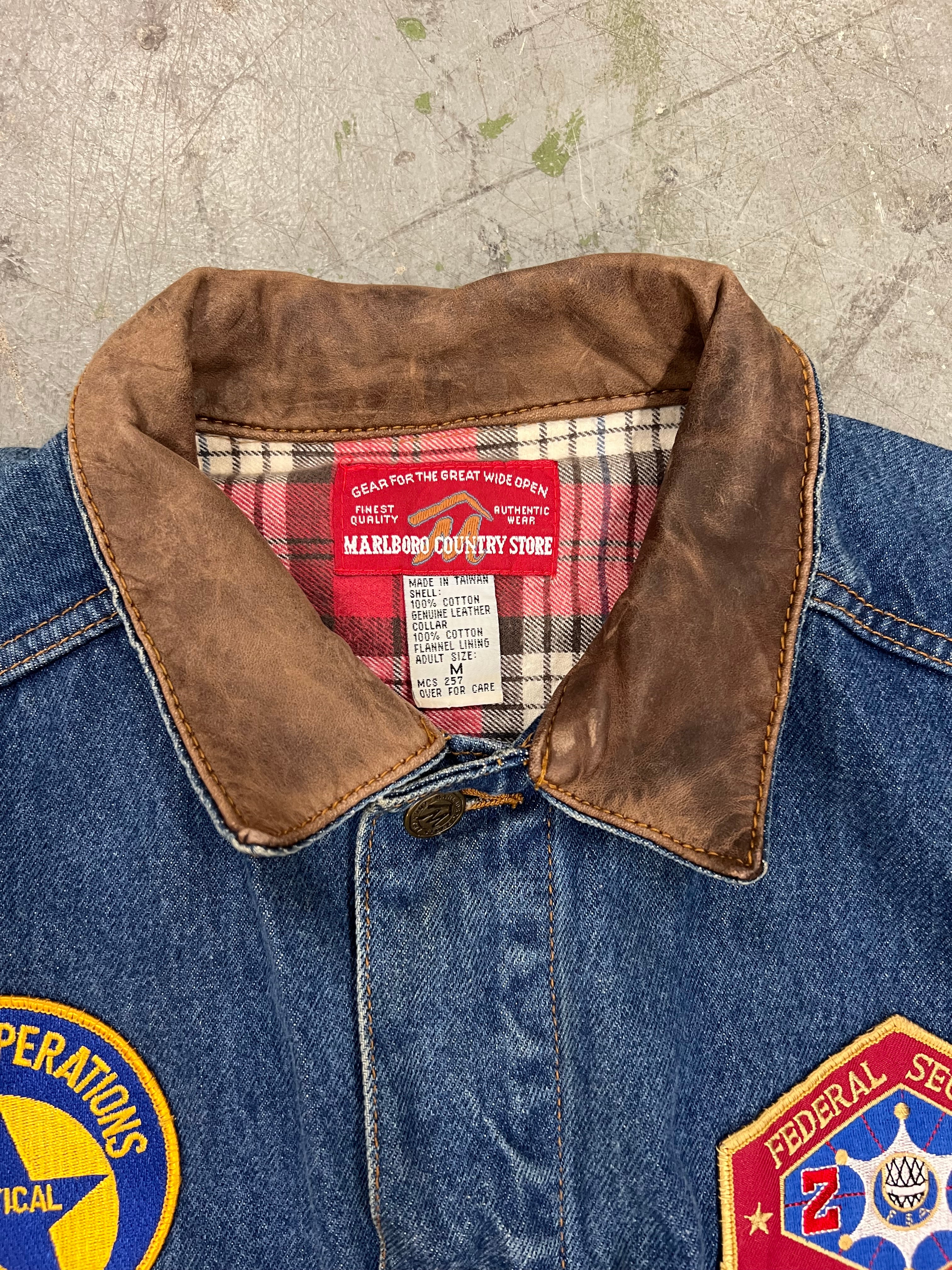 Vintage Marlboro Country Store Leather Collared Denim Vest